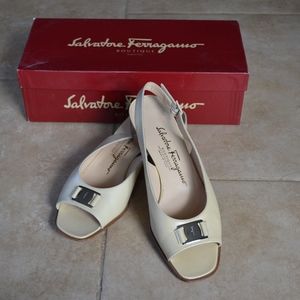 Off White Salvatore Ferragamo Sling Back Shoes
